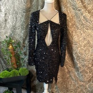 Elegant Black Sequin Long Sleeve Dress